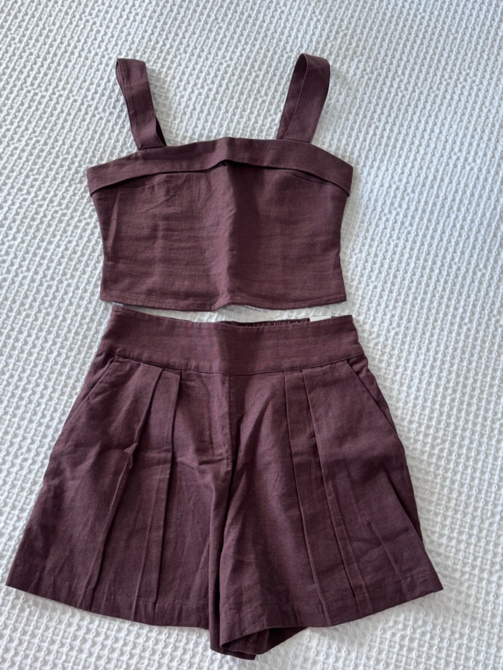 *NWT* Abercrombie & Fitch Brown Linen-Blend Foldover Top size xs Shorts size S